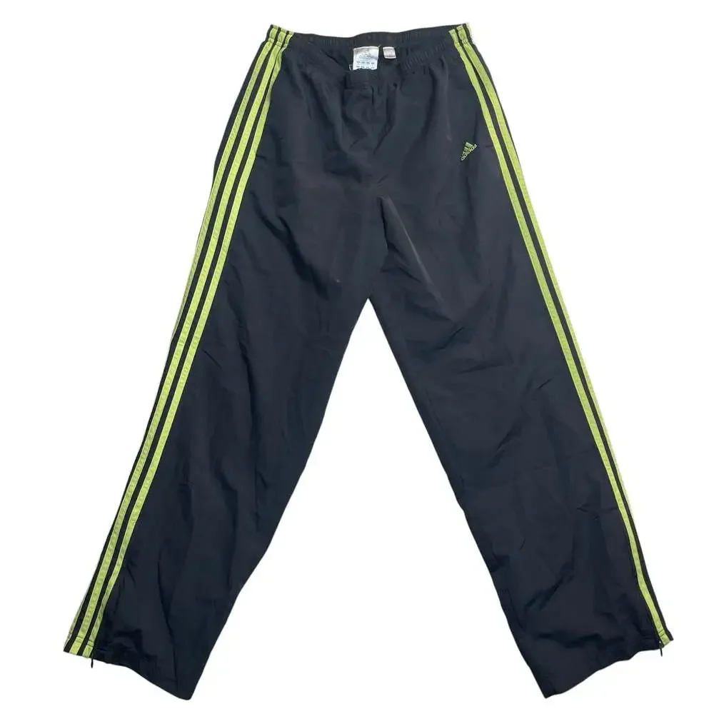 Adidas 3 Stripe Track Pants Black Green Men’s Medium M Zip Ankle